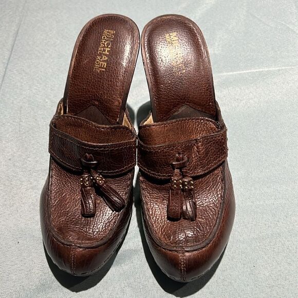 Michael Kors Wooden High Heel Clogs real leather Size 8. B56 - Picture 3 of 10